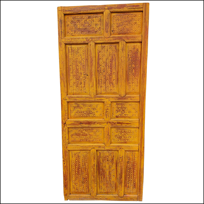 Old Orange Moroccan Wooden Carved Door