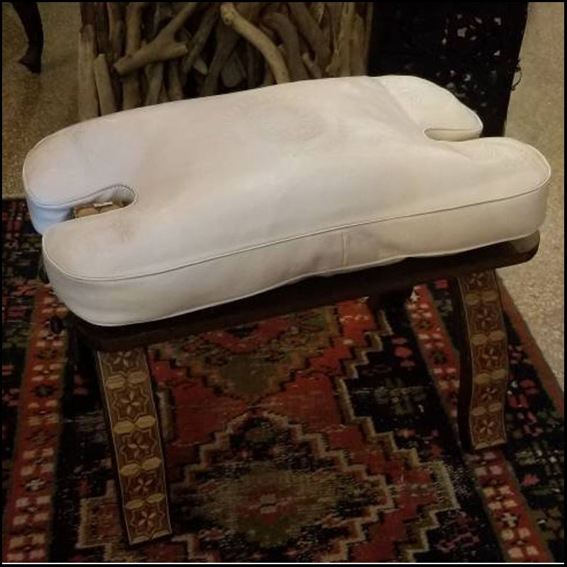 All White Moroccan Camel Saddle – Carved Base