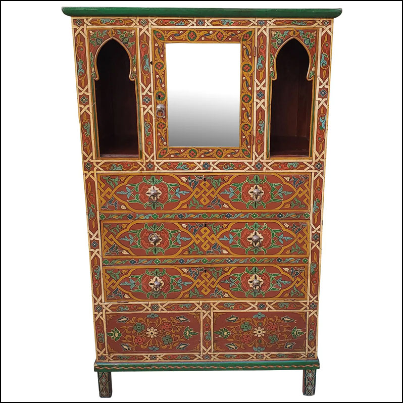 1980s Vintage Moroccan Hand Painted Cabinet / Chelhaoui Armoire