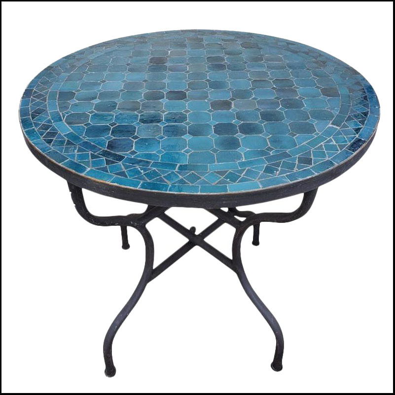 32″ Petrol Blue Moroccan Mosaic Table, Choose Your Base Height