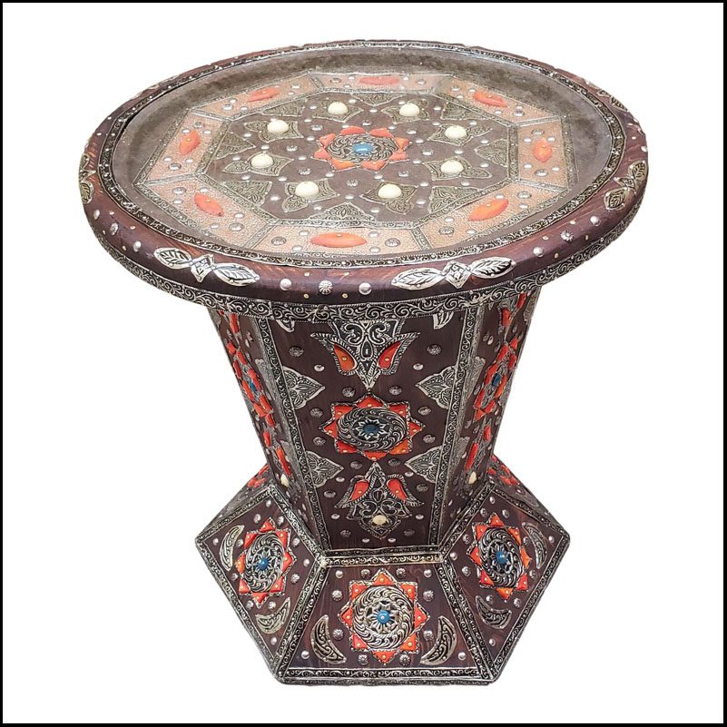 Fan Style Metal Inlaid Moroccan Side Table, Marrakech 21
