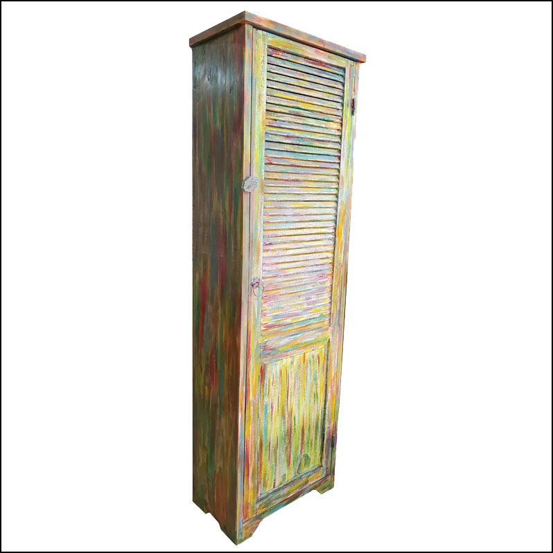Vintage Window Shutter Look Moroccan Storage Cabinet / Multicolor Wash Collection