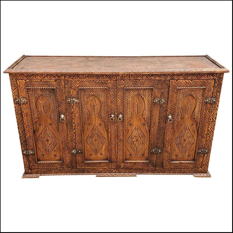 Chelhaoui Moroccan Hand Carved Berber Style Wooden Sideboard