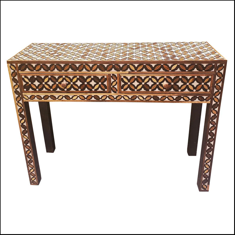 Contemporary Traditional Handmade Moroccan Resin and Walnut Wood Console Table II