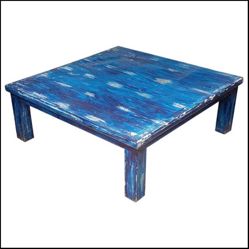 Moroccan Wooden Coffee Table, Bleach Blue 1