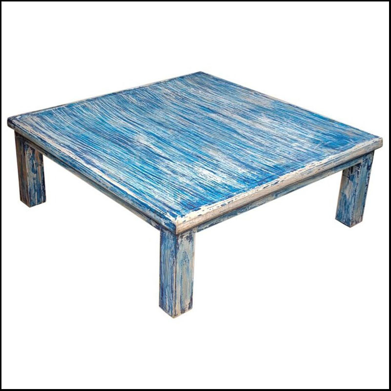 Moroccan Wooden Coffee Table, Bleach Blue 2
