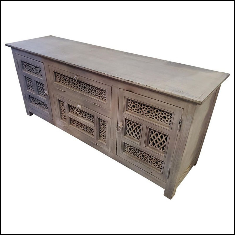 Moroccan Wooden Media Stand, Silver Wash