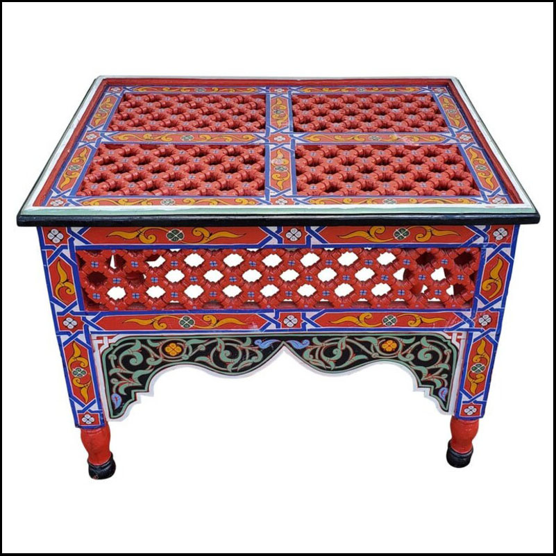 Moroccan Rectangular Wooden Side / End Table, Musharrabi Red