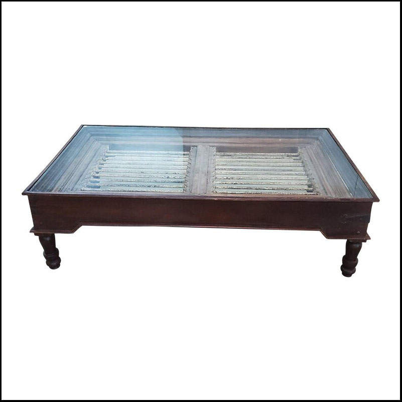 Indonesian Look Cedar Wood And Metal Coffee Table