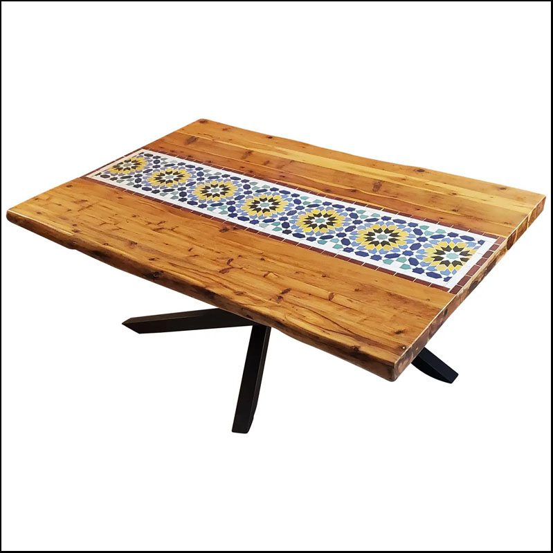 Modern Traditional Moroccan wooden coffee table, Multicolor Mosaic Tile LM 28 ll