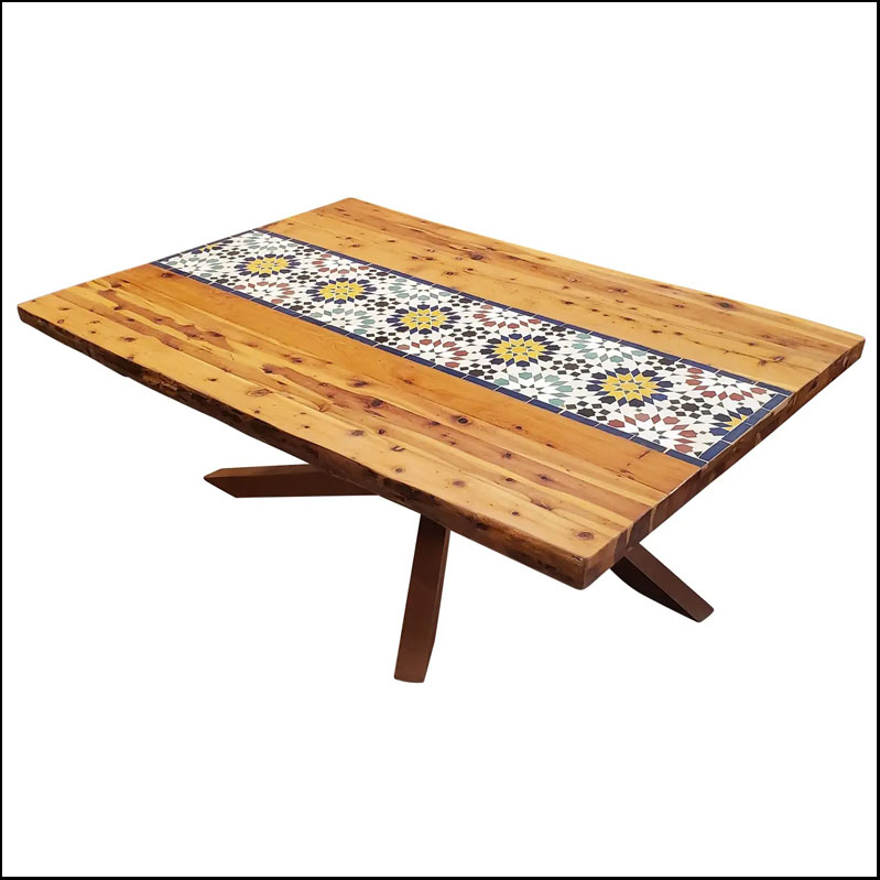 Modern Traditional Moroccan wooden coffee table, Multicolor Mosaic Tile LM 28 l