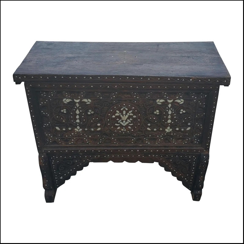 Vintage Moroccan Mother of Pearl Wooden Trunk