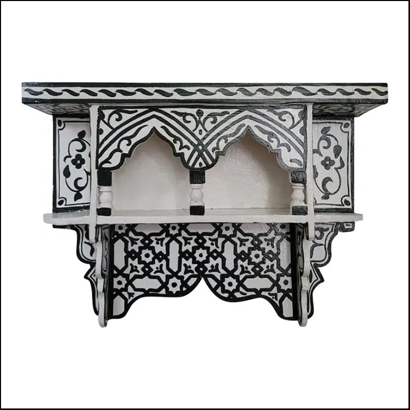 Moroccan Wooden Shelf All Hand-Painted  / Black And White