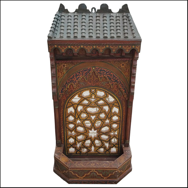 Vintage Hand Painted Wooden Moroccan Fountain