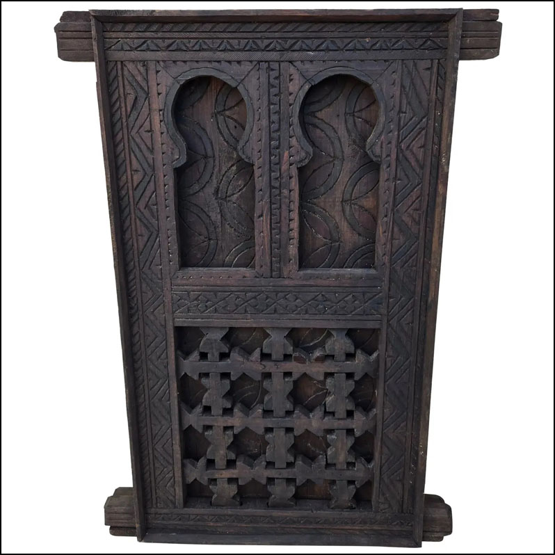 Vintage Berber Moroccan Carved Wood Wall Hanging / Window