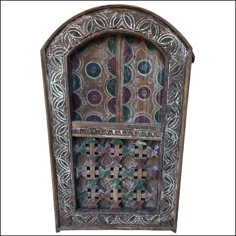 Vintage Berber Moroccan Carved Wood Wall Hanging / Window – Distressed