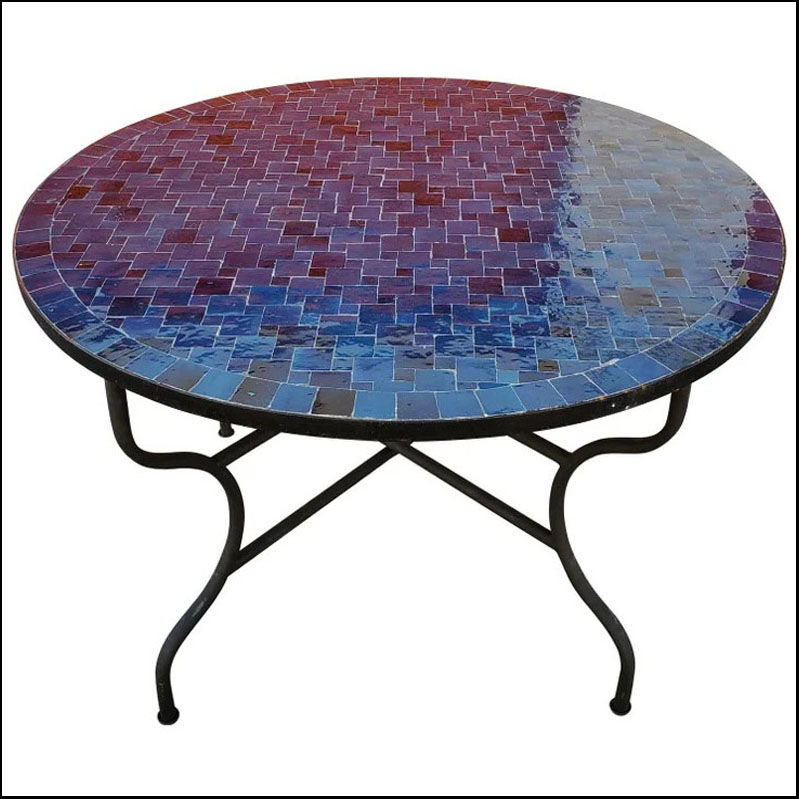 48″ Moroccan Round Mosaic Table, Blue Petrol