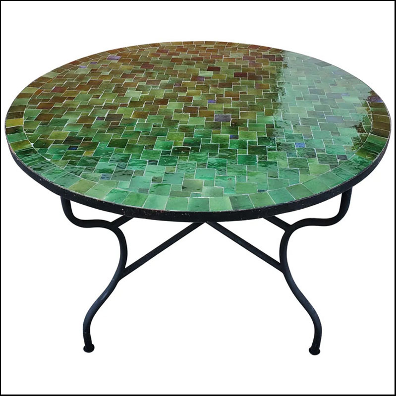 48″ Round Moroccan Mosaic Table, Tamegroute Green / New Style