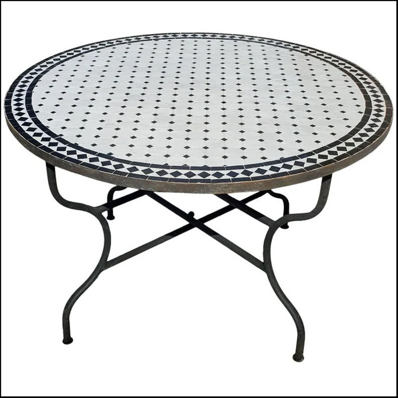 48″ Round Moroccan Mosaic Table, White / Black