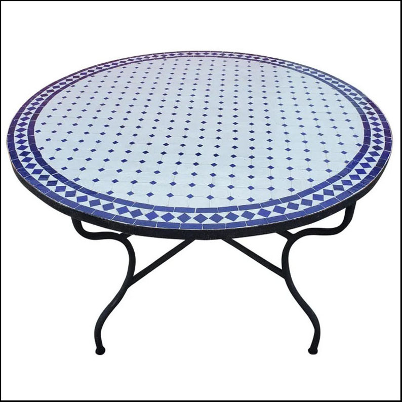 48″ White And Blue Moroccan Mosaic Table, CR4 Pattern