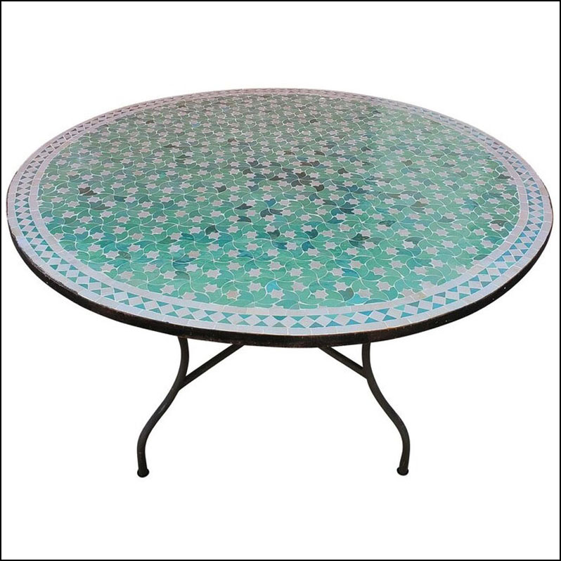 60″ Diameter Moroccan Mosaic Table – Aqua/Beige – Low / High Base Included