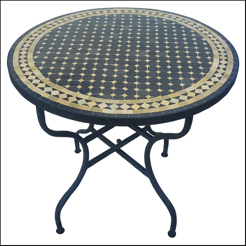 40″ Black and Tan Handmade Moroccan Mosaic Table, Ucf Colors