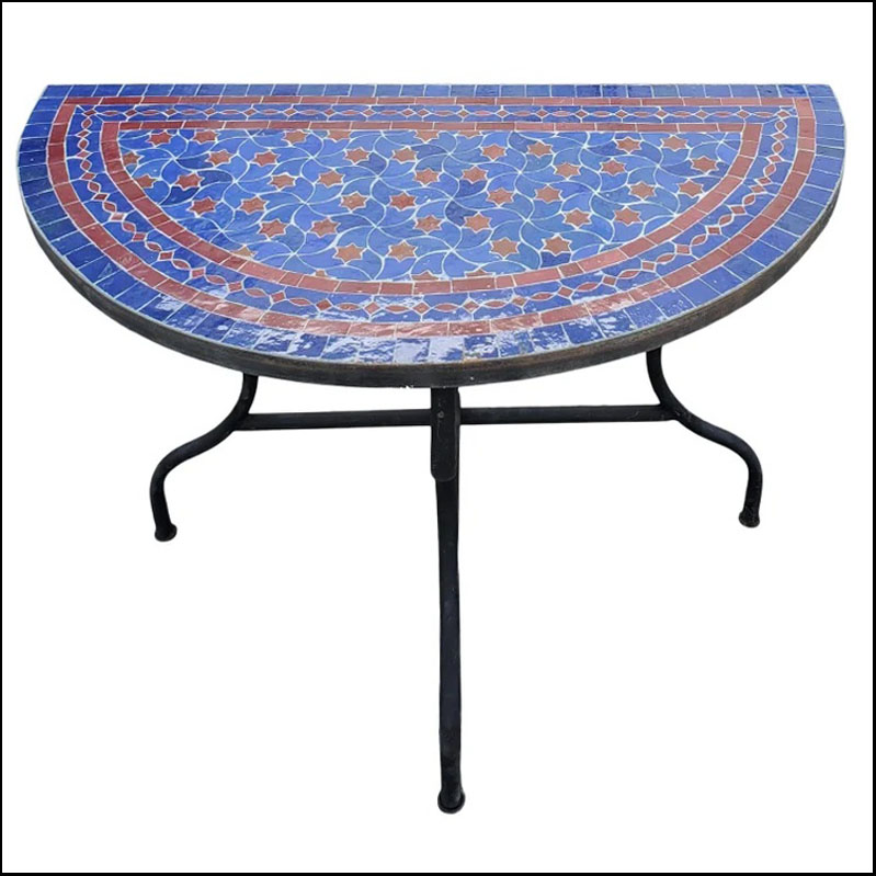 Blue And Red Brick Moroccan Mosaic Side Table – Console Table – Half-Moon