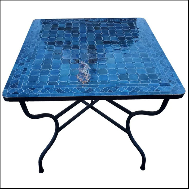 Handmade Moroccan Square Mosaic Table, Blue Petrol