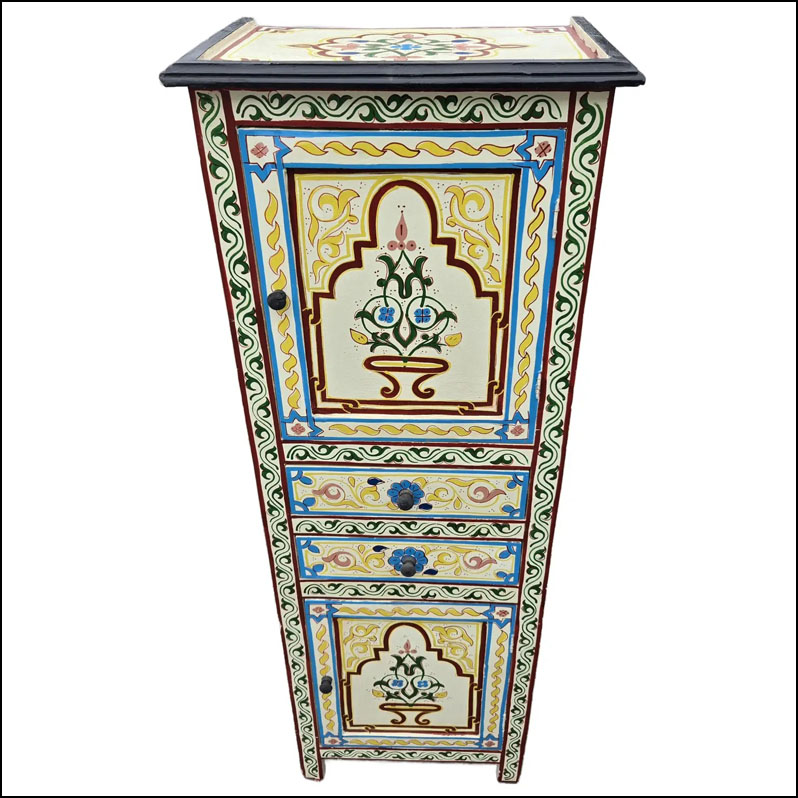 Moroccan Hand Painted Storage Cabinet – Solid Wood / Beige Zouak