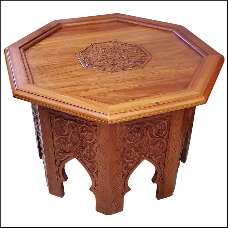 Octagonal Moroccan Wooden Coffee Table, Extra Carving! LM28