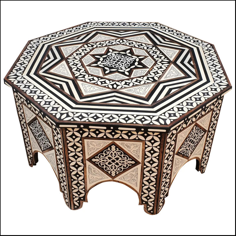 Contemporary Traditional Octagonal Moroccan Resin And Wood Coffee Table, 2LM28