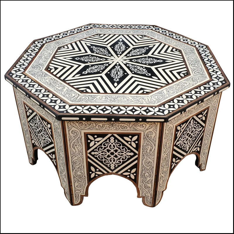 Contemporary Traditional Octagonal Moroccan Resin And Wood Coffee Table, 1LM28