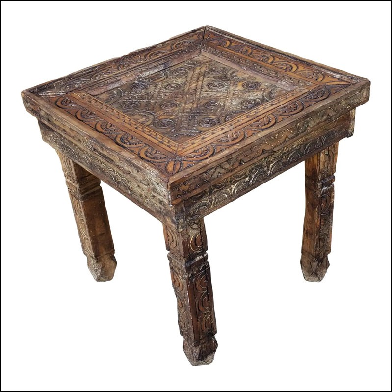Vintage Moroccan Hand Carved Wooden Side Tables / Berber Style