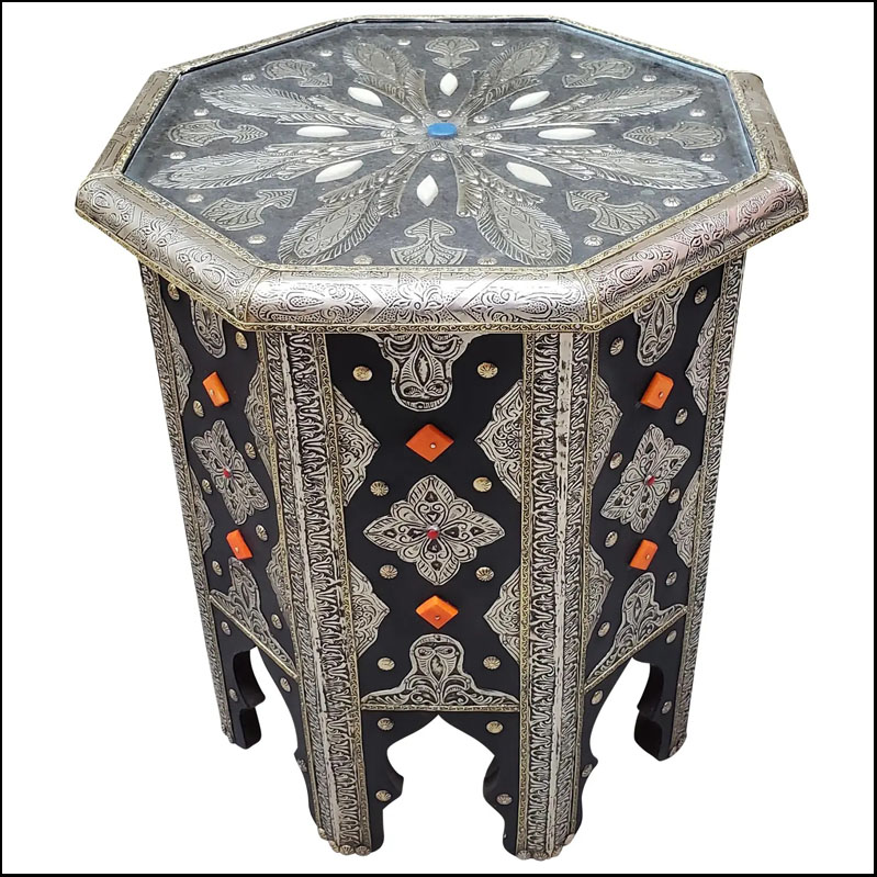 oroccan Camel Bone and Metal Inlay End Table, Marrakech 1LM28