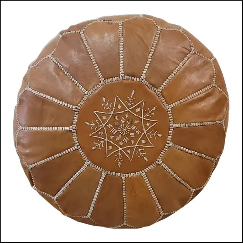 Moroccan Genuine Leather Pouf / Camel