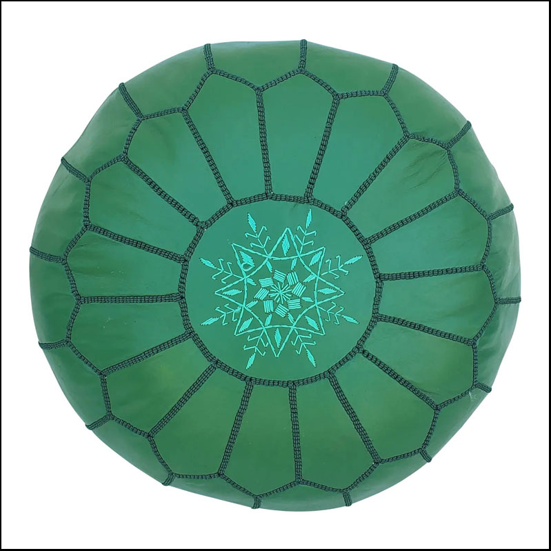 Moroccan Genuine Leather Pouf / Green
