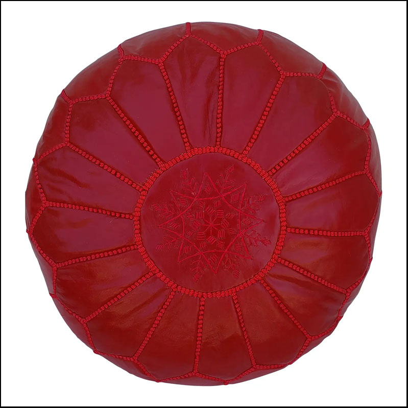 Moroccan Genuine Leather Pouf / Red