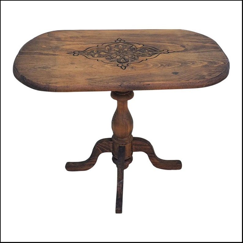 Moroccan Oval Wooden Side Table, Carved Top