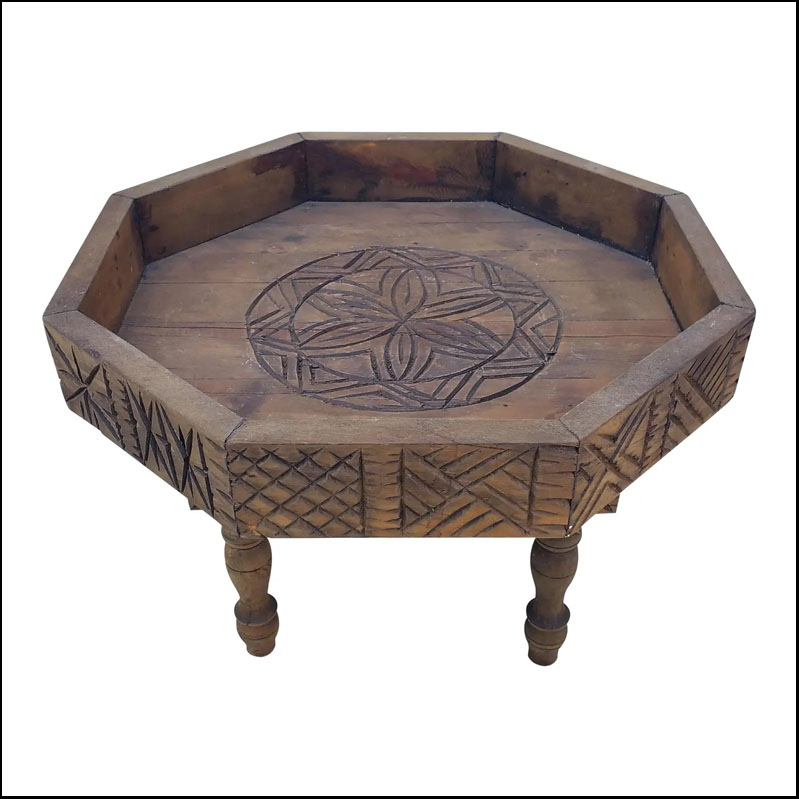 Moroccan Hexagonal Carved Wood Low Side / End Table
