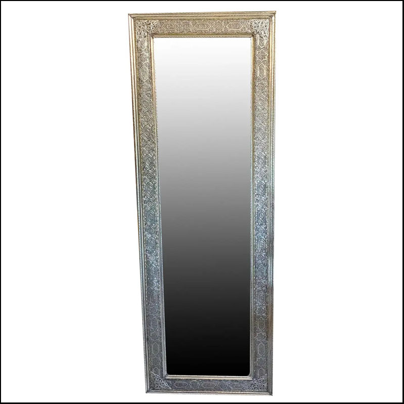 Contemporary Silver-Tone Extra Large Rectangular Metal Inlaid Mirror