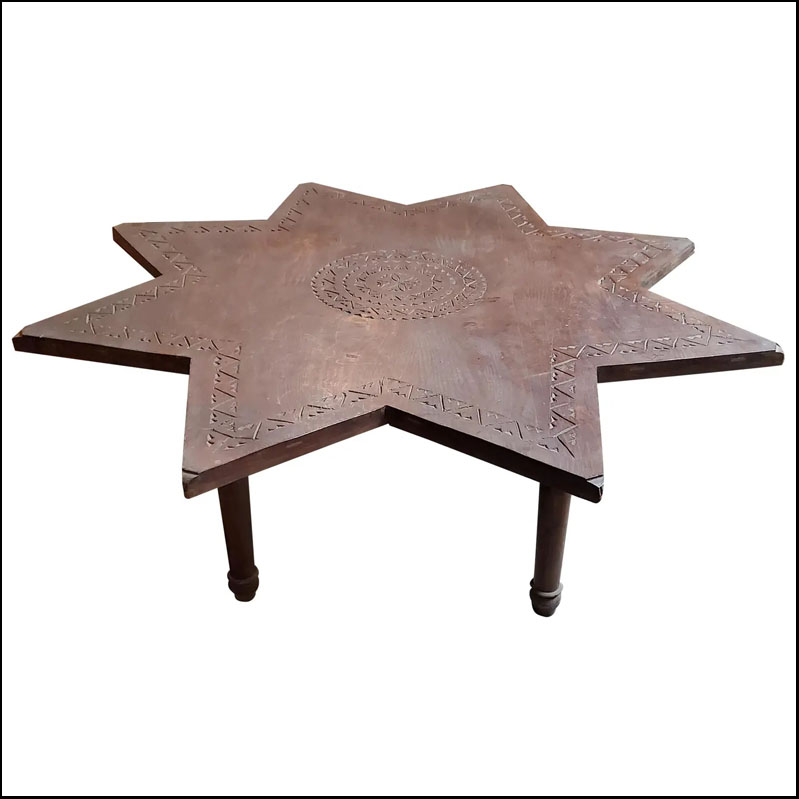 Moroccan Hand-Carved wooden Coffee Table, Star Shape