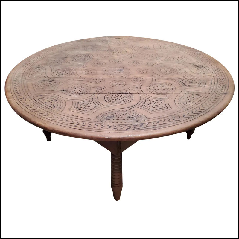 Moroccan Hand-Carved wooden Coffee Table, Round Shape