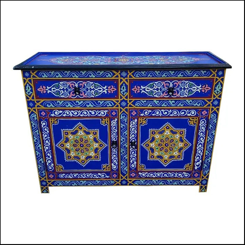 Moroccan Hand Painted Accent Chest/ Commode / Majorelle Blue 1