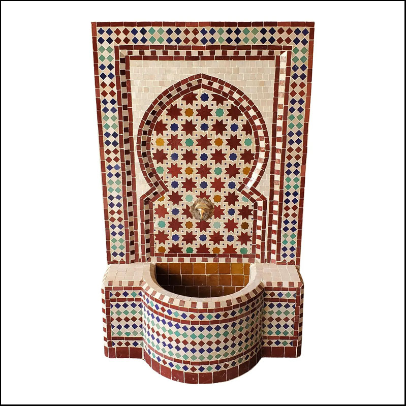 Brick Red / Multicolor Moroccan Mosaic Fountain – Garden or Indoors