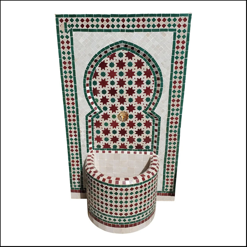 White, Green and  Red Moroccan Mosaic Fountain