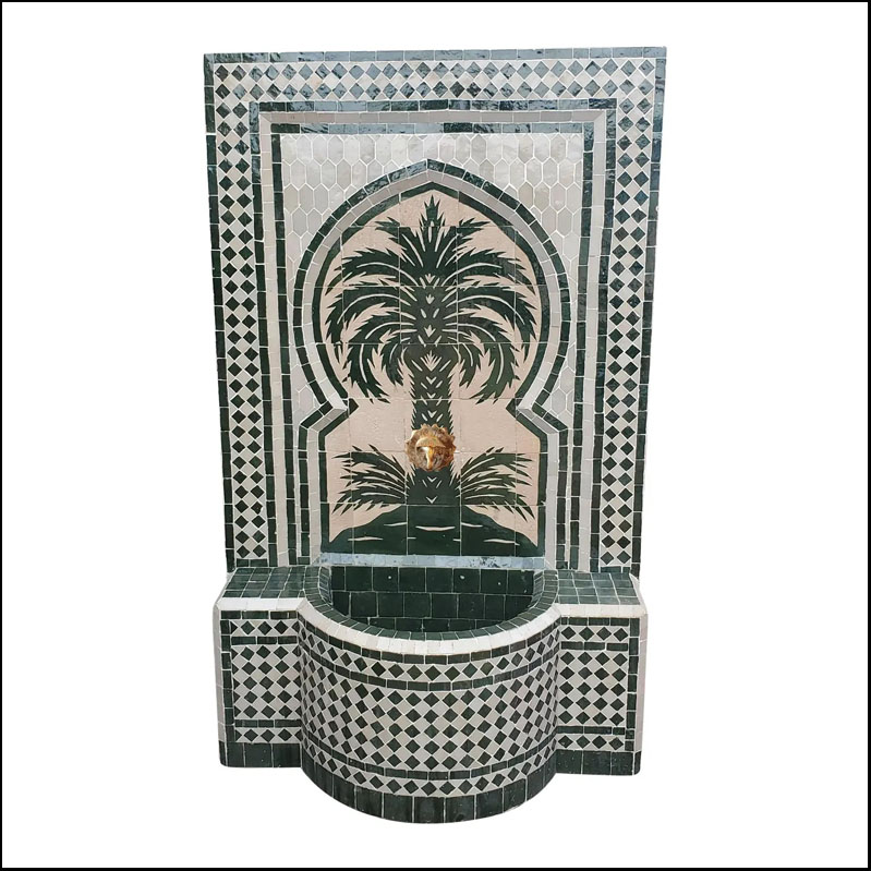 Hunter Green And White Moroccan Mosaic Fountain – Palm Tree