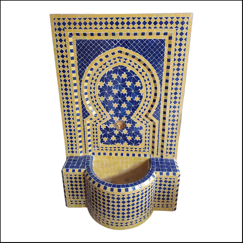 Blue and Yellow Moroccan Mosaic Tile Fountain, Rafraf