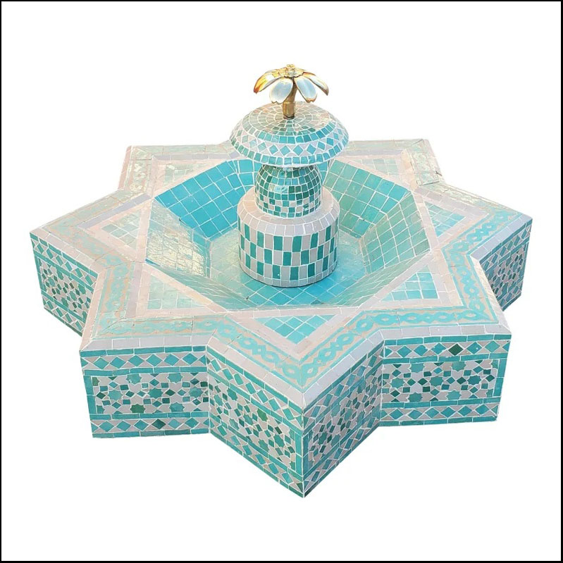 Round Aqua/Beige Moroccan Mosaic Fountain – Marrakech