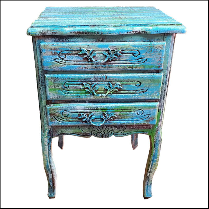 Vintage French Style Wooden Night Stand, Multicolor Wash Collection
