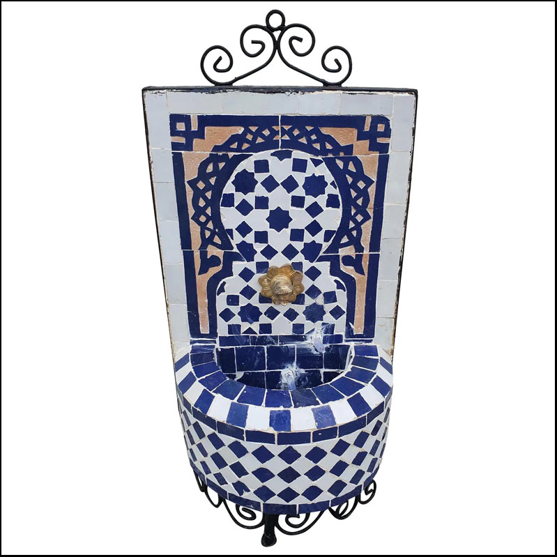 Blue And White Miniature Moroccan Mosaic Fountain
